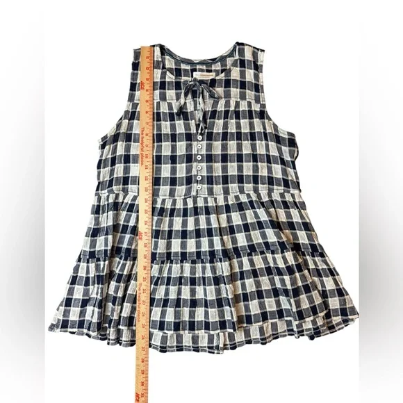 Anthropologie Pilcro The Letterpress Checker Blue Tiered Shirt Size S NWOT - Picture 3 of 8
